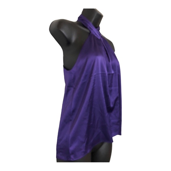 Nine West purple satin effect pleated neck twist front halter blouse size XS new - Picture 5 of 12